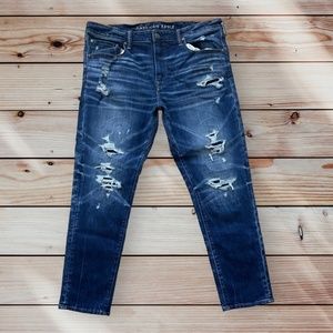Men's American Eagle Athletic Fit Dark Wash Distressed Jeans